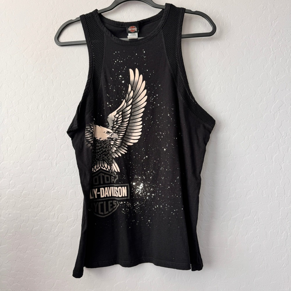 Harley-Davidson XL Tank Top Black Sleeveless Eagle Mesh Splatter Graphic Oregon